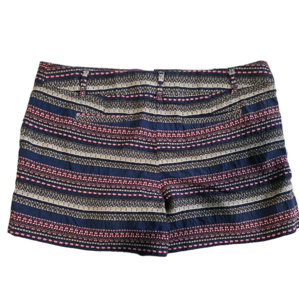 LOFT Riviera Shorts Womens 14 Navy Coral Stripe Cuffed Summer Casual